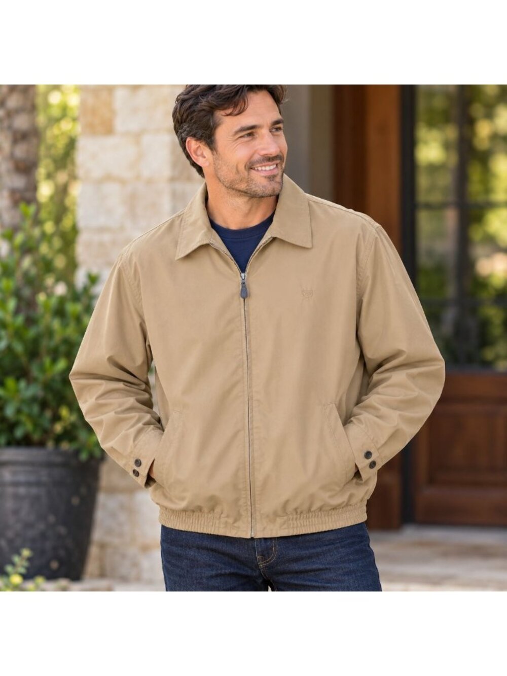 CHAPS Mens XL Tan Harrington Jacket Plaid Lined Full Zip Golf Preppy Classic